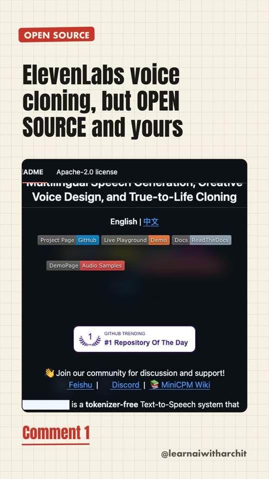 ElevenLabs voice cloning, but OPEN SOURCE and yours